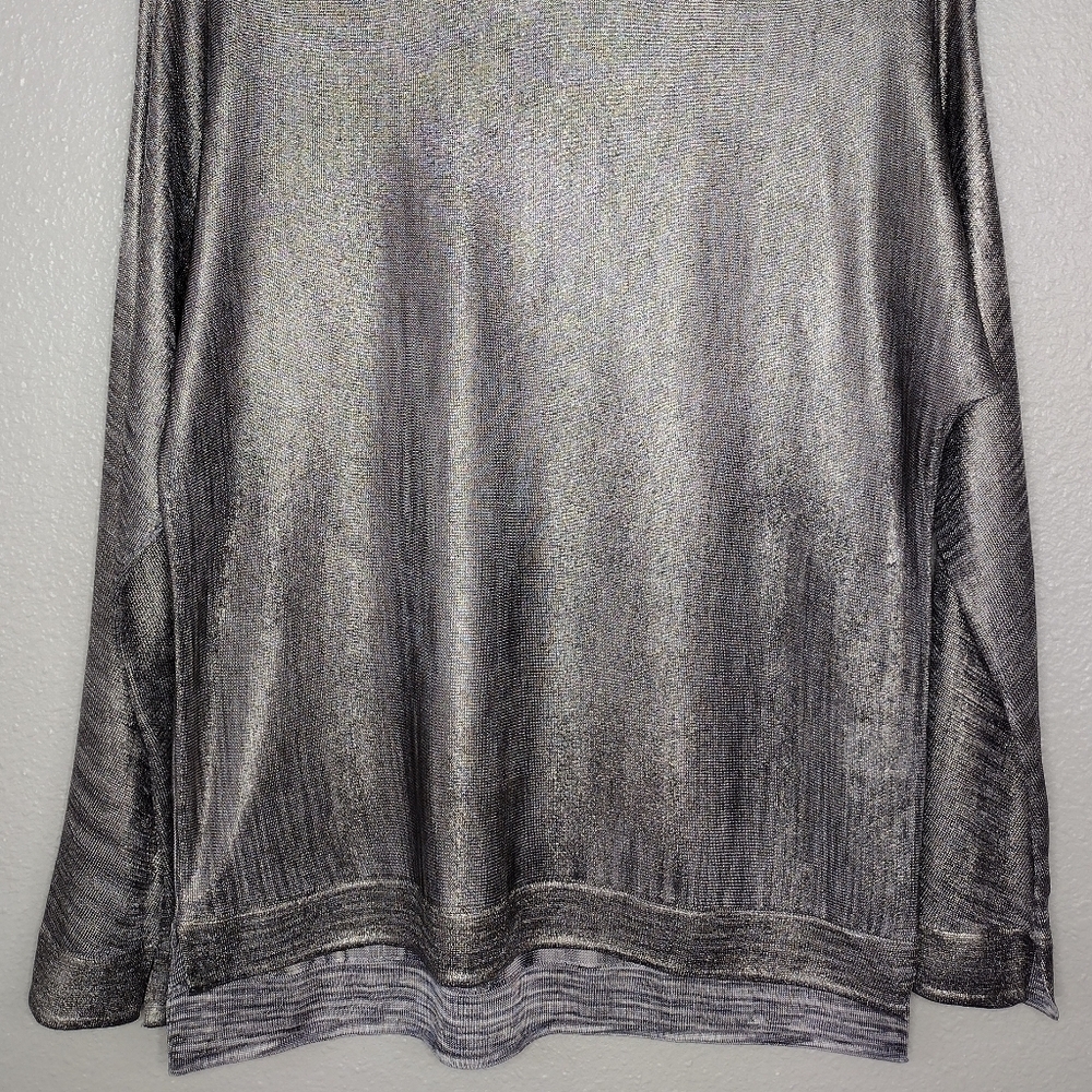 Halston Heritage Women's Metallic Gold Scoop Neck Long Sleeve Blouse Size S - Picture 4 of 12